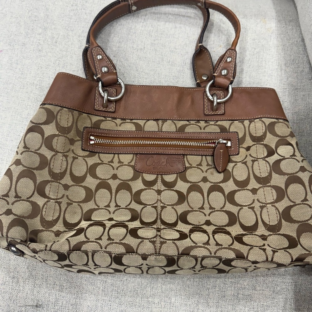 Coach Brown and Tan Shoulder Bag with Signature Design